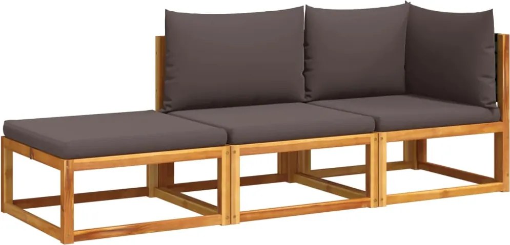 vidaXL 3 részes kerti kanapégarnitúra párnákkal, akácfa és rattan