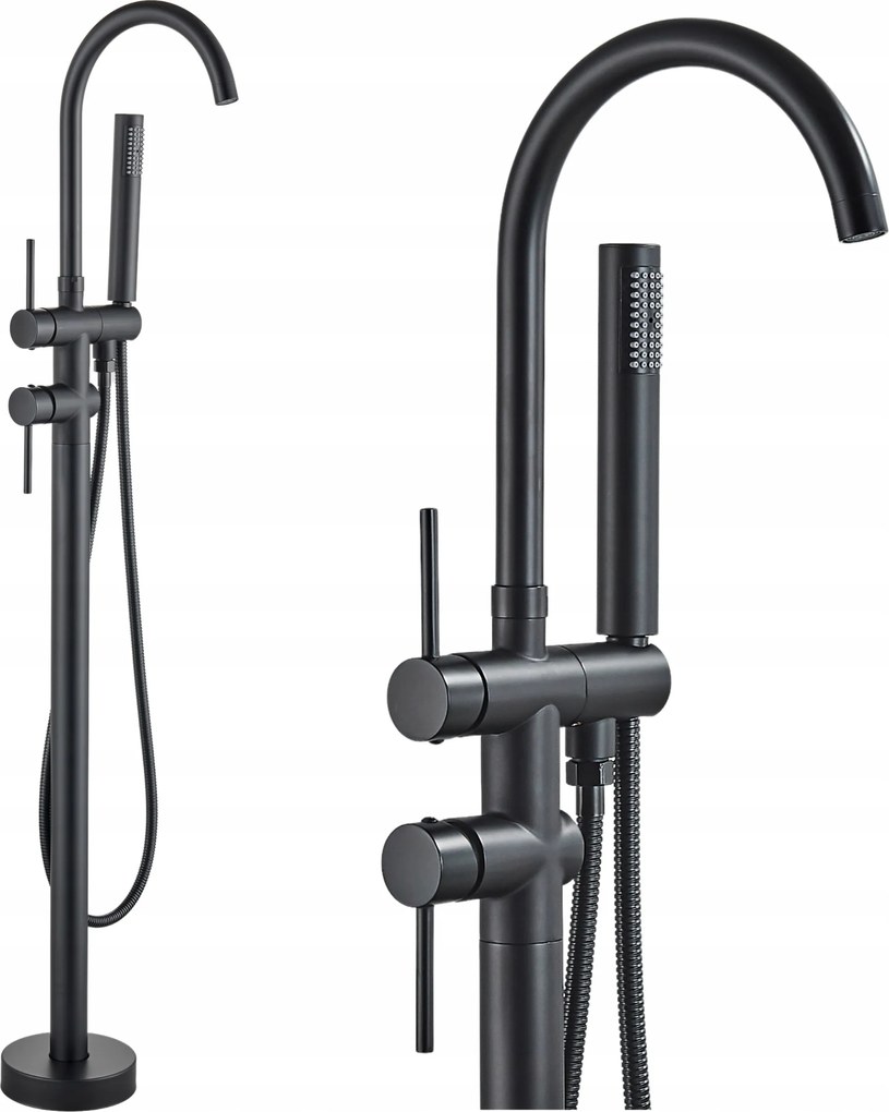 Kádtöltő Csaptelep Szabadon Álló Vízesés Zuhany Mosaz Aljzatra Szerelhető Fekete