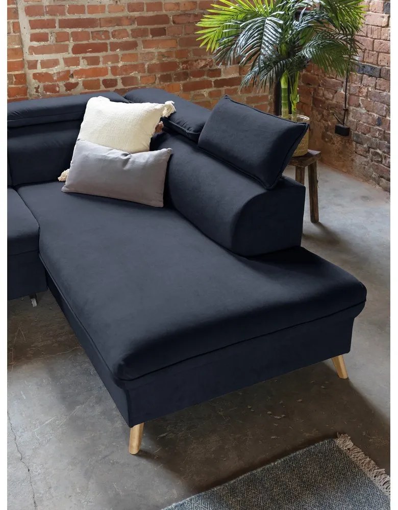 Sötétkék bársony kinyitható sarokkanapé (jobb oldali-"U" alakú) Sweet Harmony – Miuform