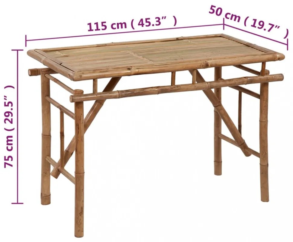 összecsukható bambusz kerti asztal 115x50x75 cm