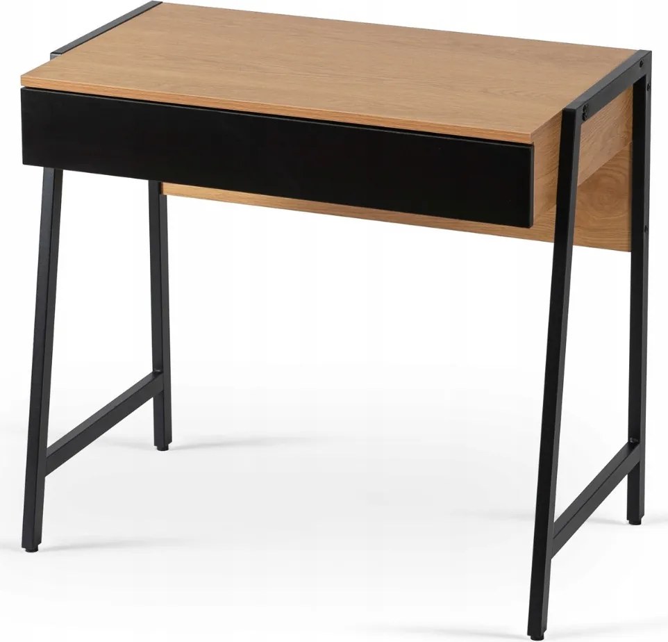 Fiókos íróasztal / számítógépasztal 83×48 cm, masszív fém vázzal, fekete–aranytölgy – Intenso Home