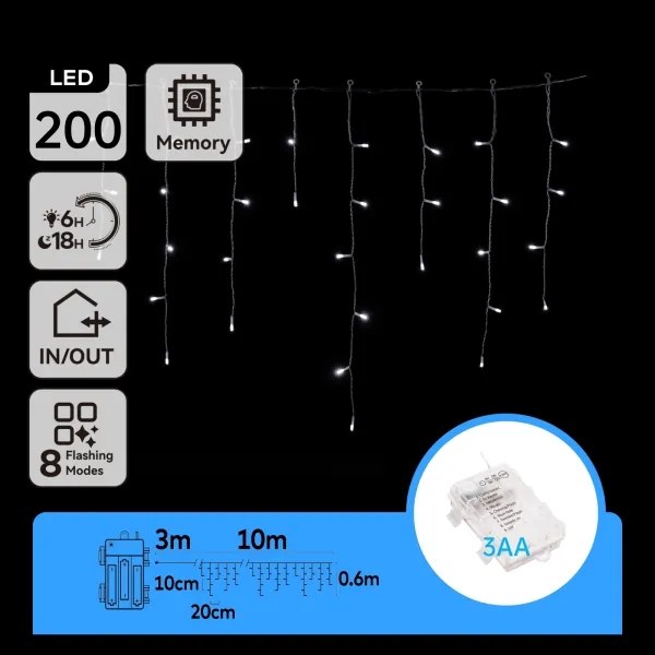 Aigostar - LED Kültéri fényfüzér 200xLED/8 üzemmód 13x0,6m IP44 hideg fehér
