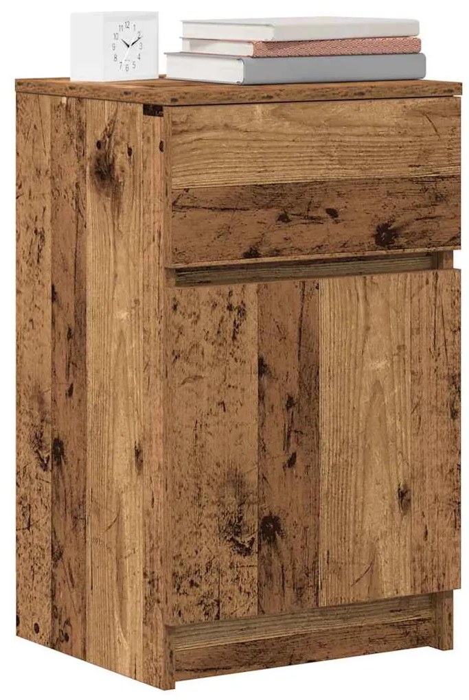2 db antik fa színű szerelt fa éjjeliszekrény 39x35x65 cm