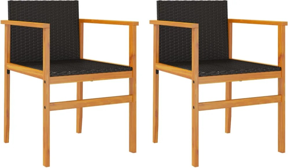 vidaXL 2 db fekete polyrattan és tömör fa kerti szék