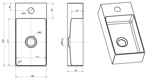 Sapho - Függesztett mosdó AURUM 36,5x18 cm matt arany