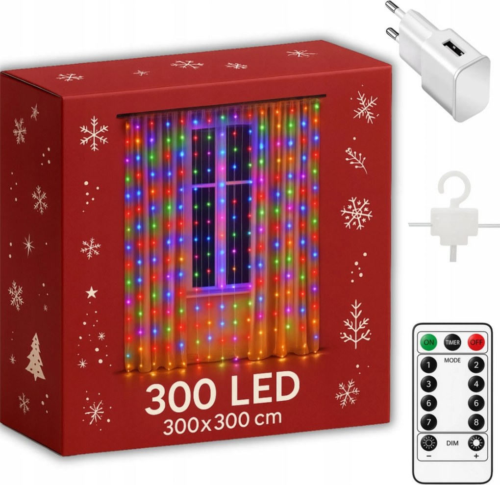 Led Függöny 300 3X3 Usb Dugó Karácsonyi Fények Karácsonyfa Girland Távirányító