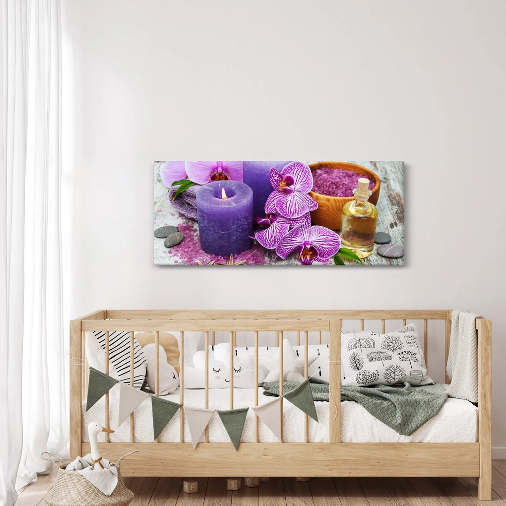 Orchideák és gyertyák képe (120x50 cm)