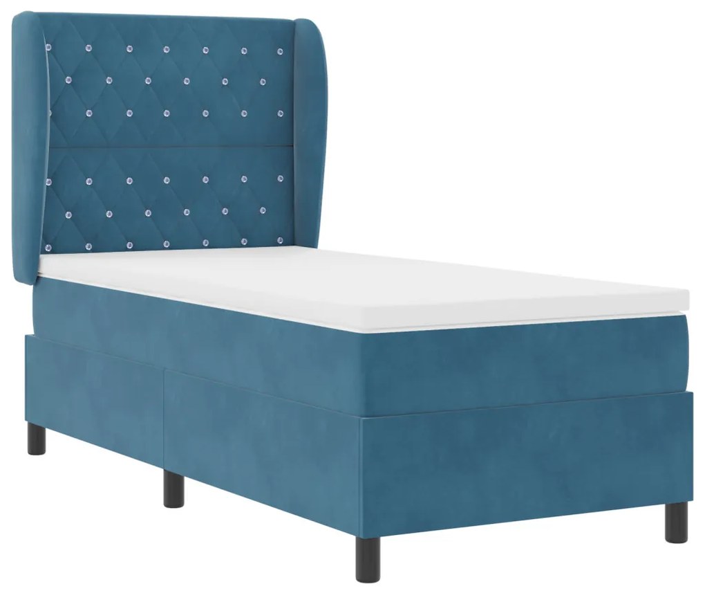 Boxspring Ágy Matraccal Sötétkék 90x190 cm Bársony