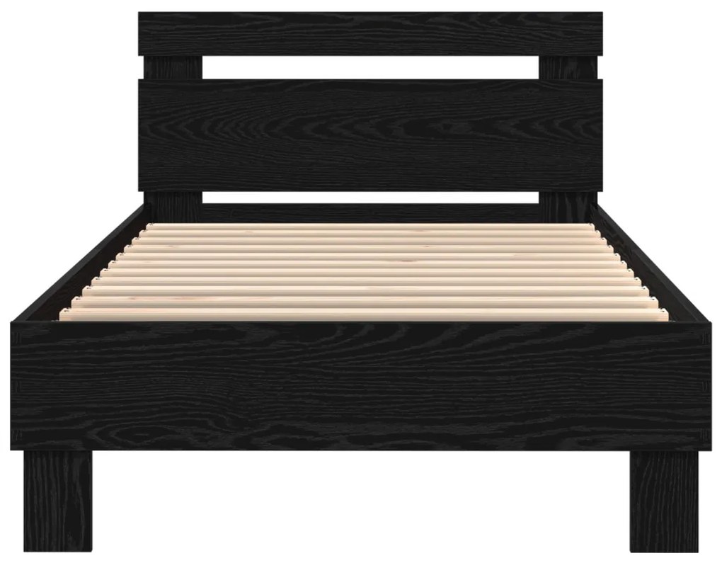 Ágykeret LED világítással Fekete Tölgy 75x190 cm Mérnöki Fa