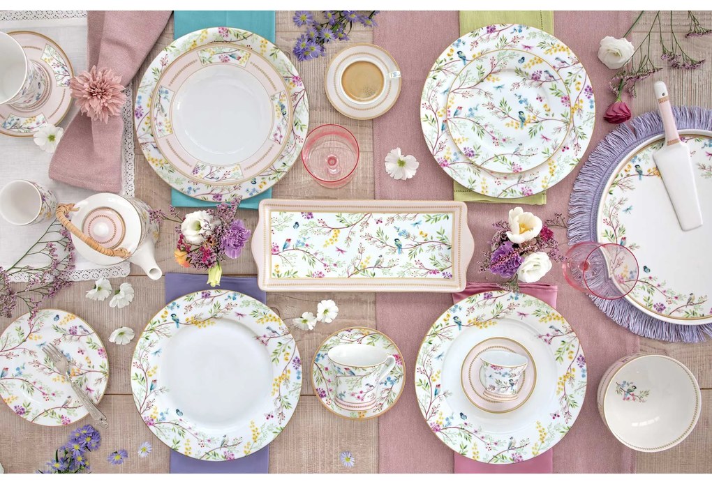 Vintage porcelán kínáló tálca 35x15 cm Birds Melody