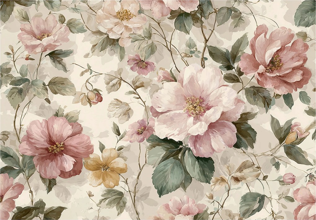 Fotótapéta Virágok Levelek Vintage Hálószoba Nappali Tapéta Flizelina 200x140