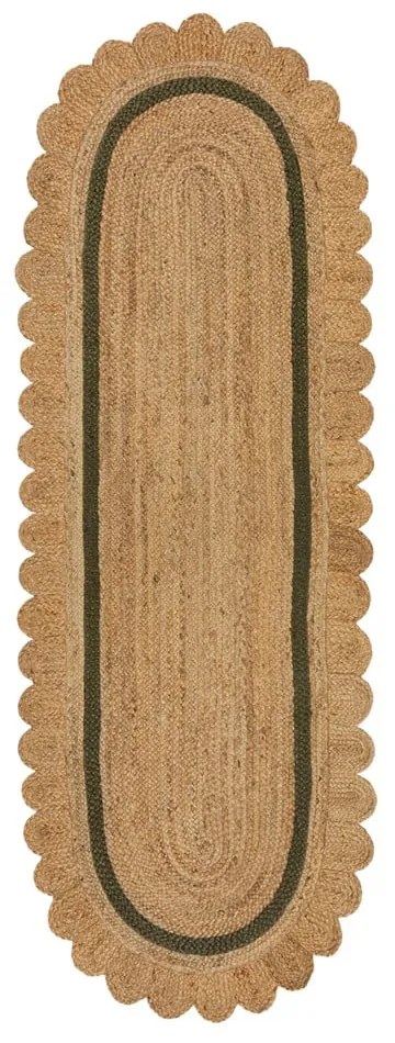 Sötétzöld-natúr színű kézi szövésű juta futószőnyeg 80x230 cm Grace Green – Flair Rugs