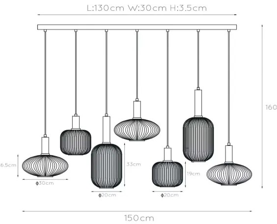 Lucide 45386/07/62 - Csillár zsinóron MALOTO 7xE27/40W/230V