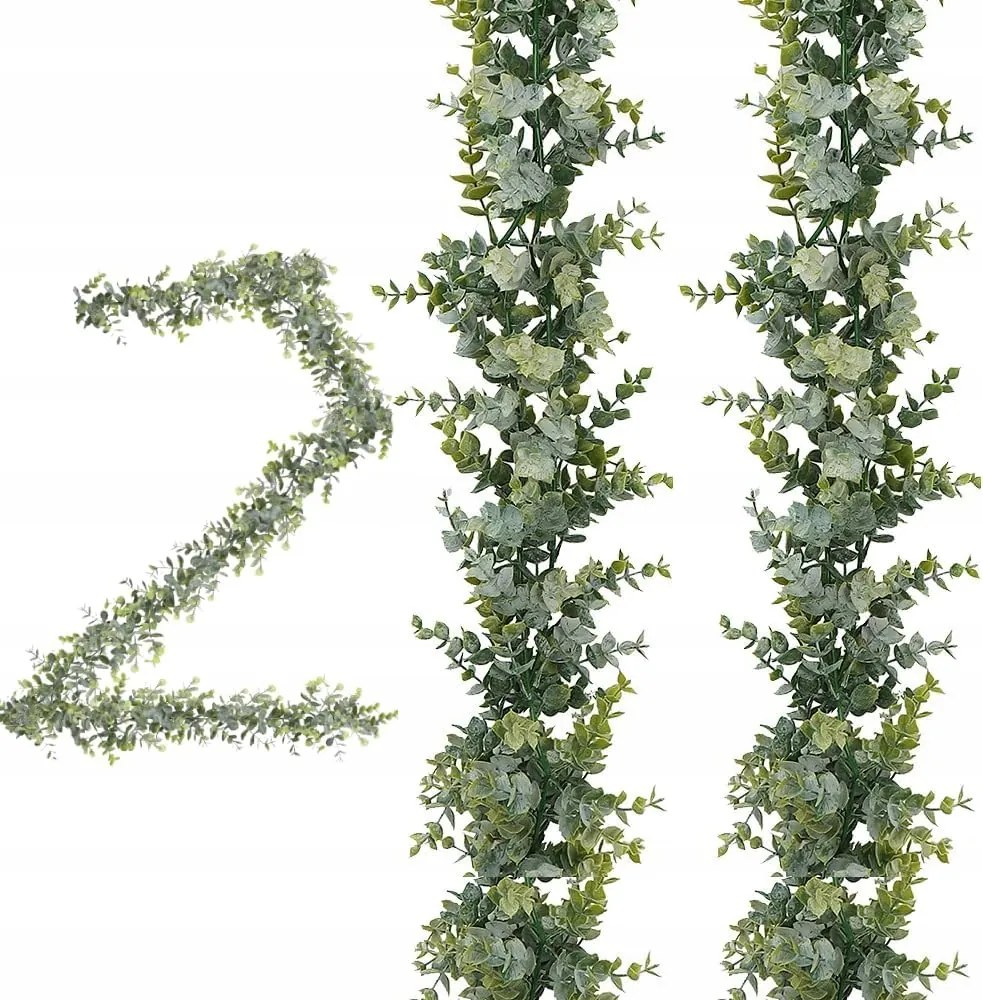 2 db Mű Eukaliptusz Girland 1,8 m Zöld Dekorációs Girland Esküvői Asztalra