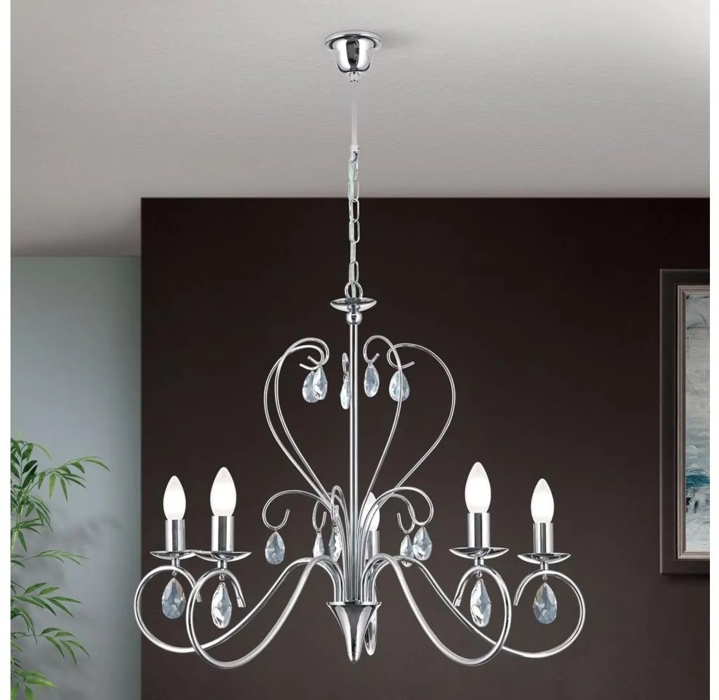 Orion LU 1658/5 - Kristály csillár láncon ALESSIA 5xE14/40W/230V fényezett króm