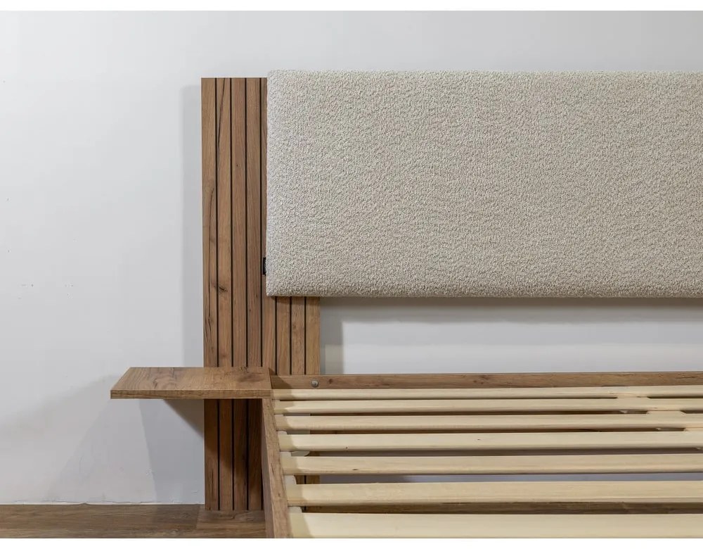 Bézs franciaágy ágyráccsal 140x190 cm Lior – Bobochic Paris