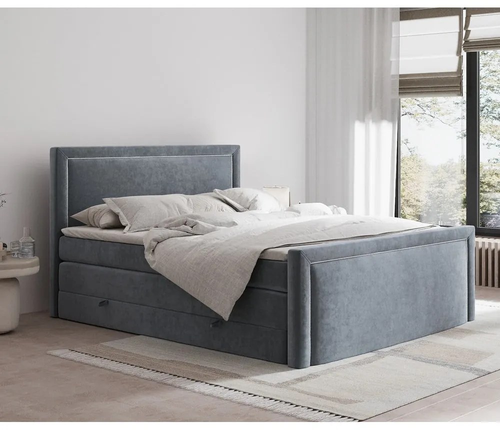 Sötétszürke ágyneműtartós boxspring ágy 140x200 cm Lavenda – Maison de Rêve