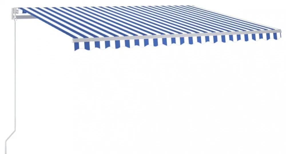 kék és fehér kézzel kihúzható LED-es napellenző 400 x 300 cm