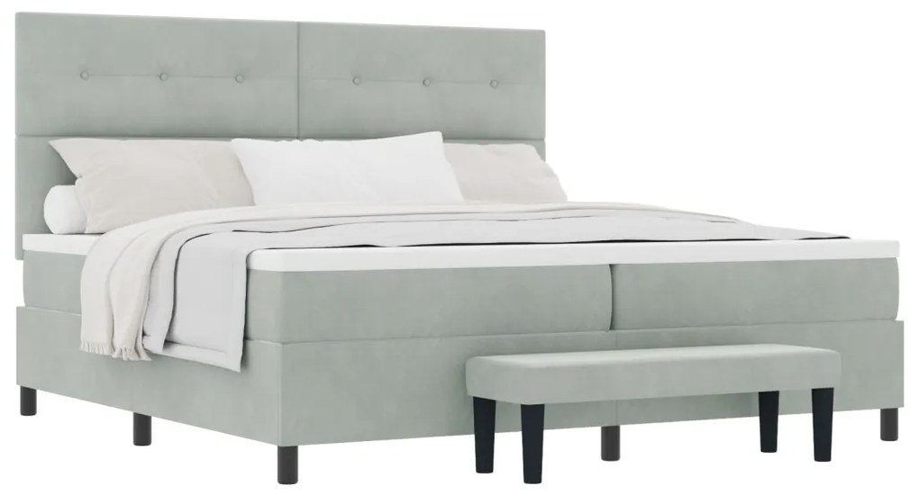 Box Spring Ágy Matraccal és Paddal Világosszürkében 200x200 cm Bársony