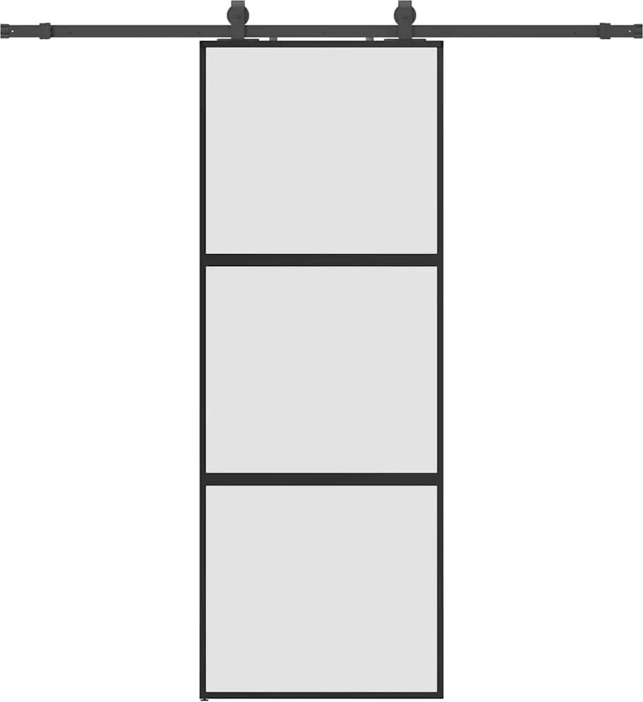 vidaXL fekete edzett üveg tolóajtó fémszerelék szettel 76x205 cm