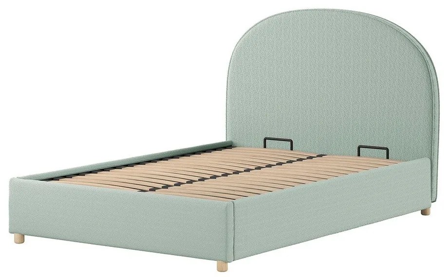 Zöld kárpitozott ágyneműtartós franciaágy ágyráccsal 140x200 cm Moon – Vipack