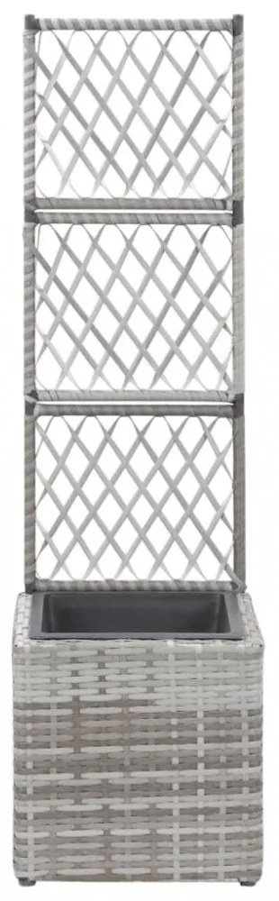 szürke rácsos polyrattan virágtartó 1 kaspóval 30 x 30 x 107 cm