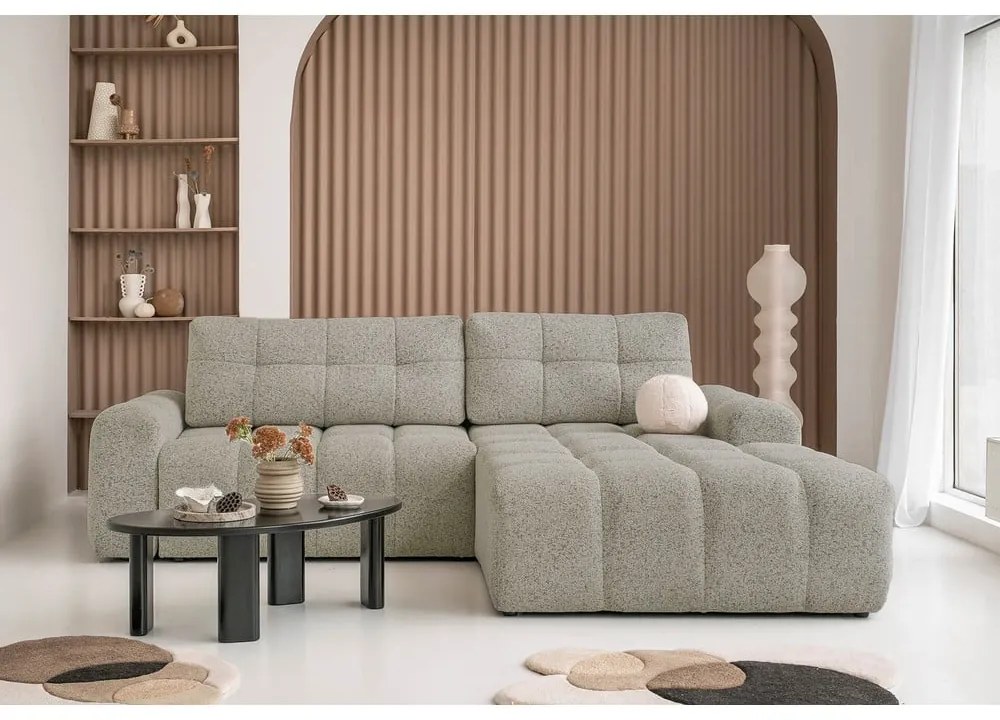 Világosbarna kinyitható tárolóhelyes moduláris sarokkanapé (jobb oldali) Lulu – Miuform