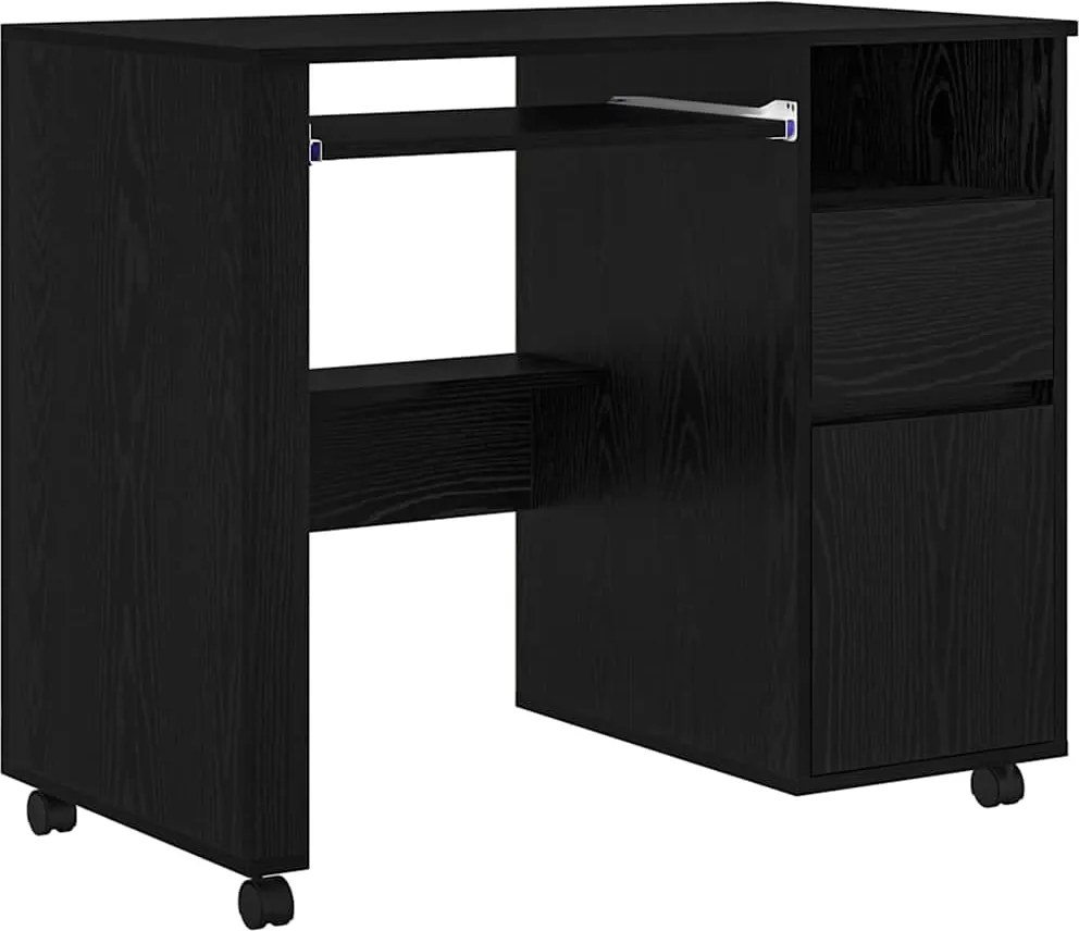vidaXL Kerekes íróasztal fiókkal Fekete tölgy 91 x 50 x 77 cm Faanyag