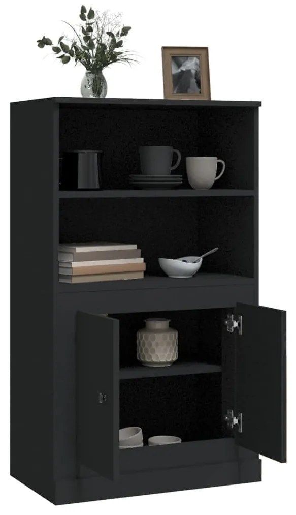 fekete szerelt fa magasszekrény 60x35,5x103,5 cm