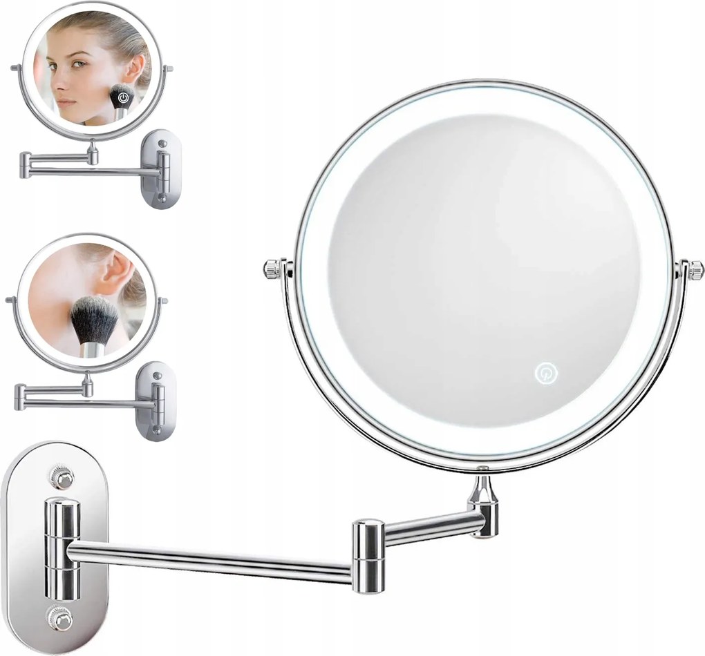 Kozmetikai Tükör Ezüst Fali Smink Megvilágított Led