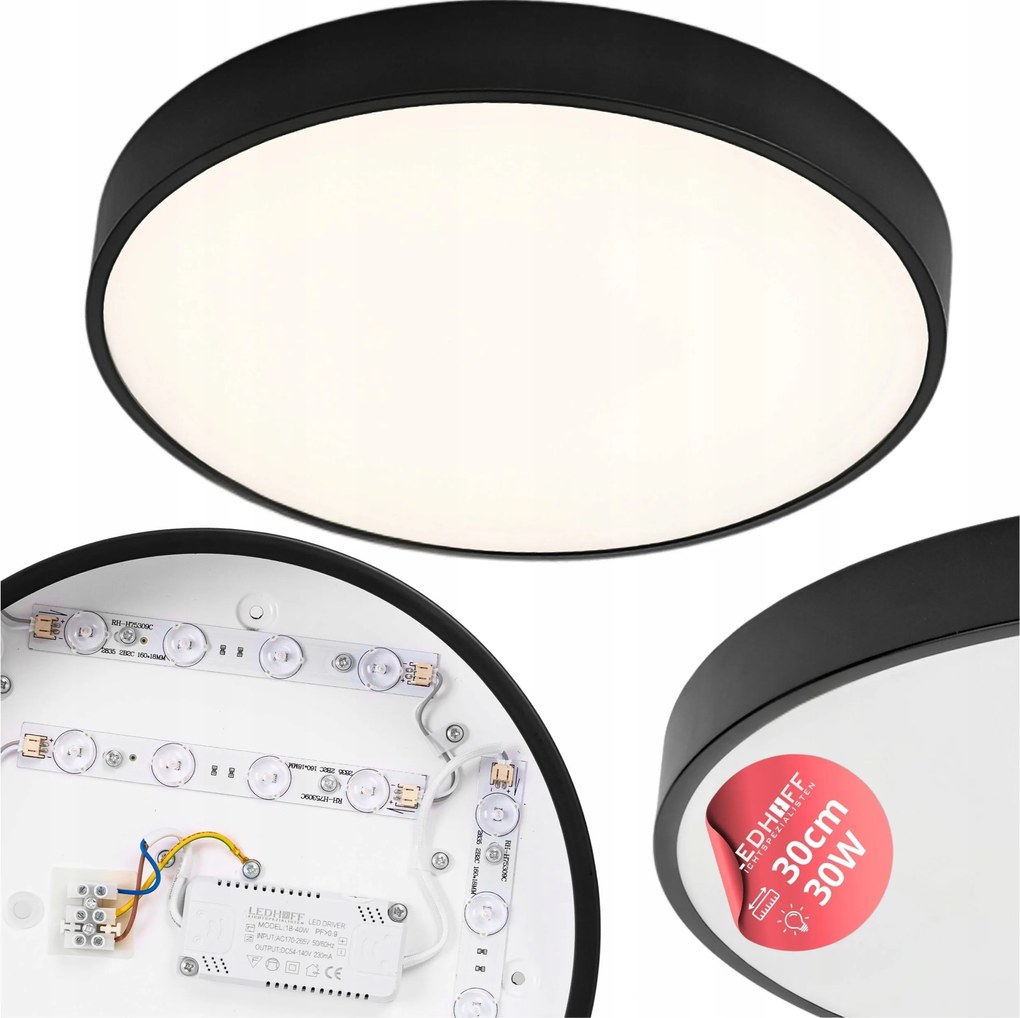 Plafon Led mennyezeti lámpa Kicsi 30CM kerek fekete panel a szobába Világos