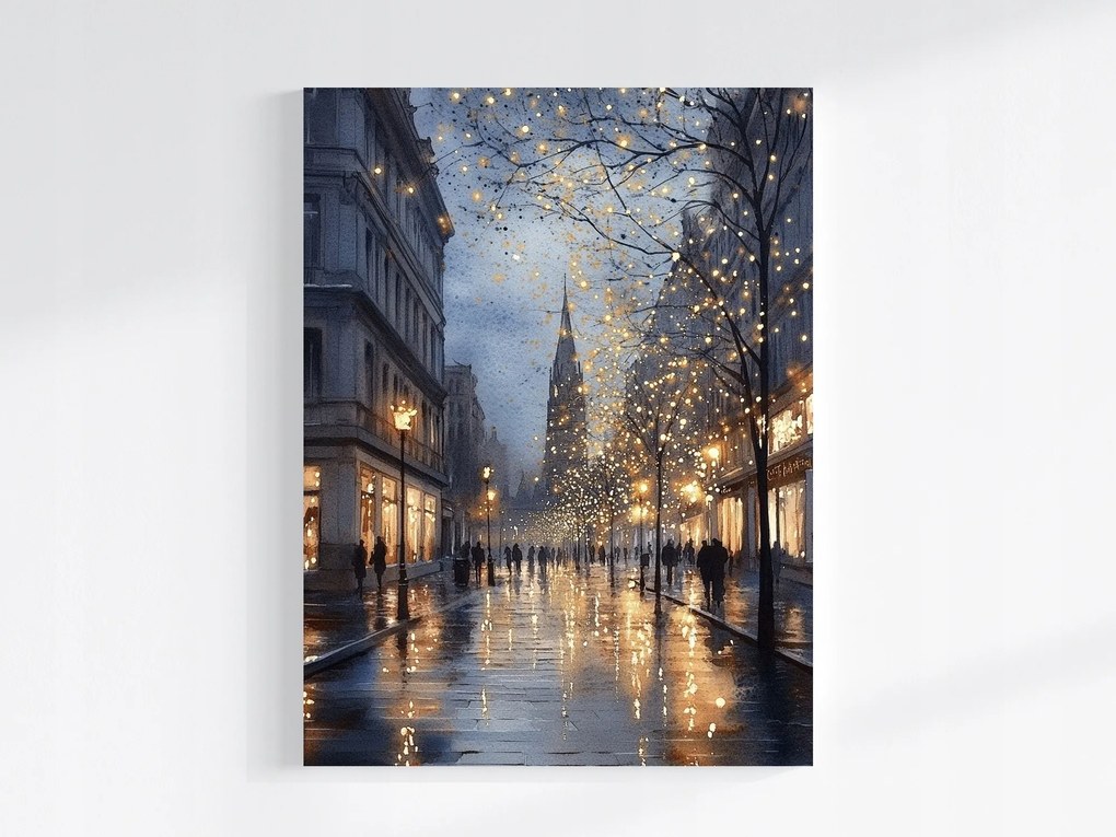 Canvas Vászonkép Éjszakai Utca Eső Fény Romantic City 60x80