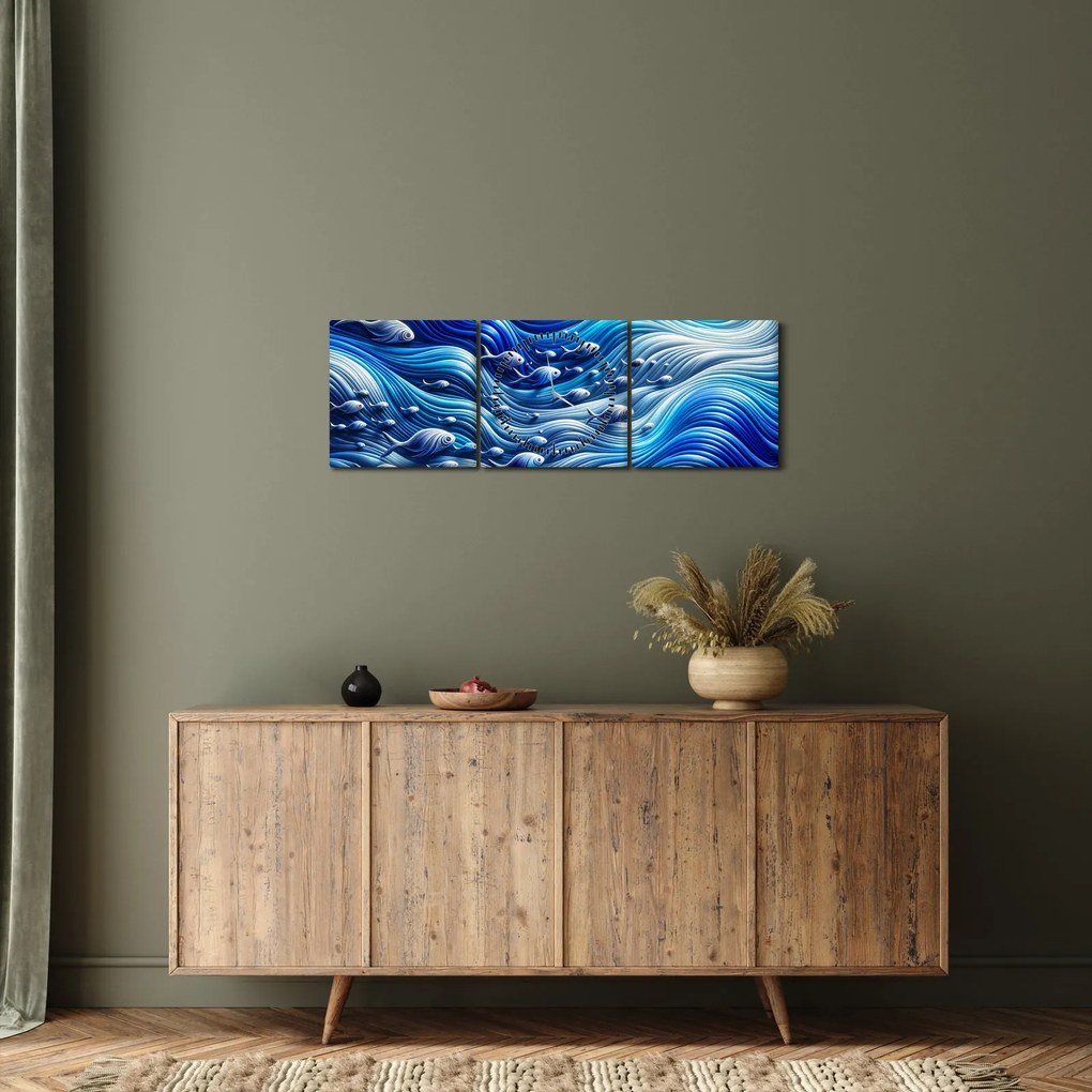Kép – Halak a hullámokban (órával) (90x30 cm)