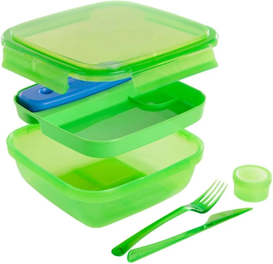 Lunch zöld ételtartó doboz evőeszközzel és hűtőbetéttel, 1,5 l - Snips