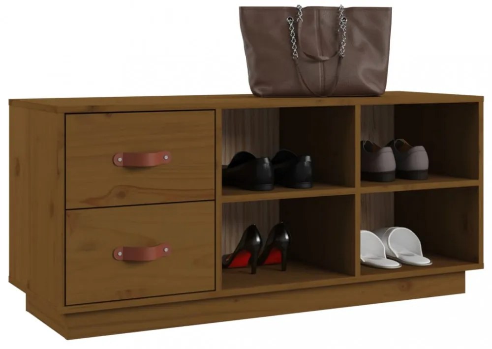 mézbarna tömör fenyőfa cipőtároló pad 100 x 34 x 45 cm