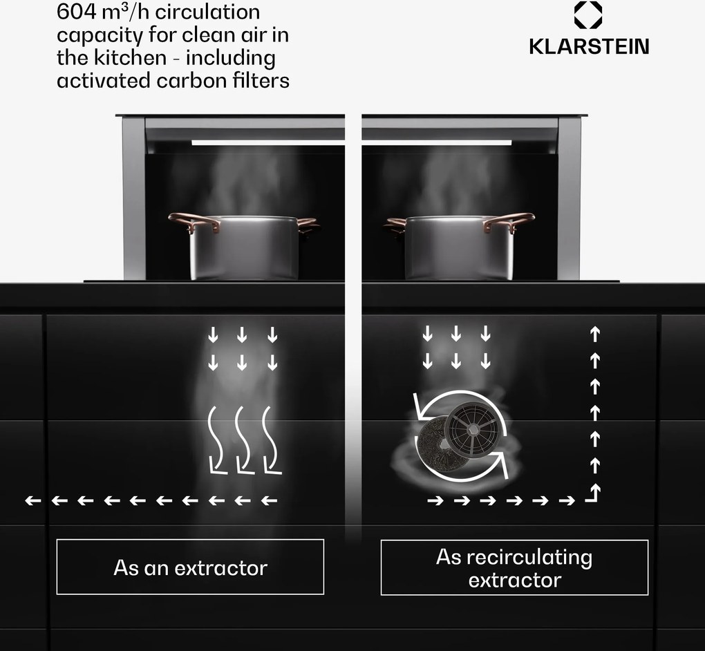 Klarstein Royal Flush Eco 75, páraelszívó, 75 cm, 650 m³/h, EEK A++, aktívszén szűrőkkel együtt