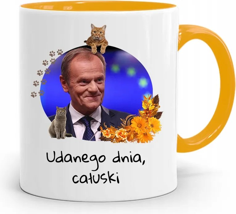 Donald Tusk Sárga Bögre Platform Ajándék fényképes nyomtatással