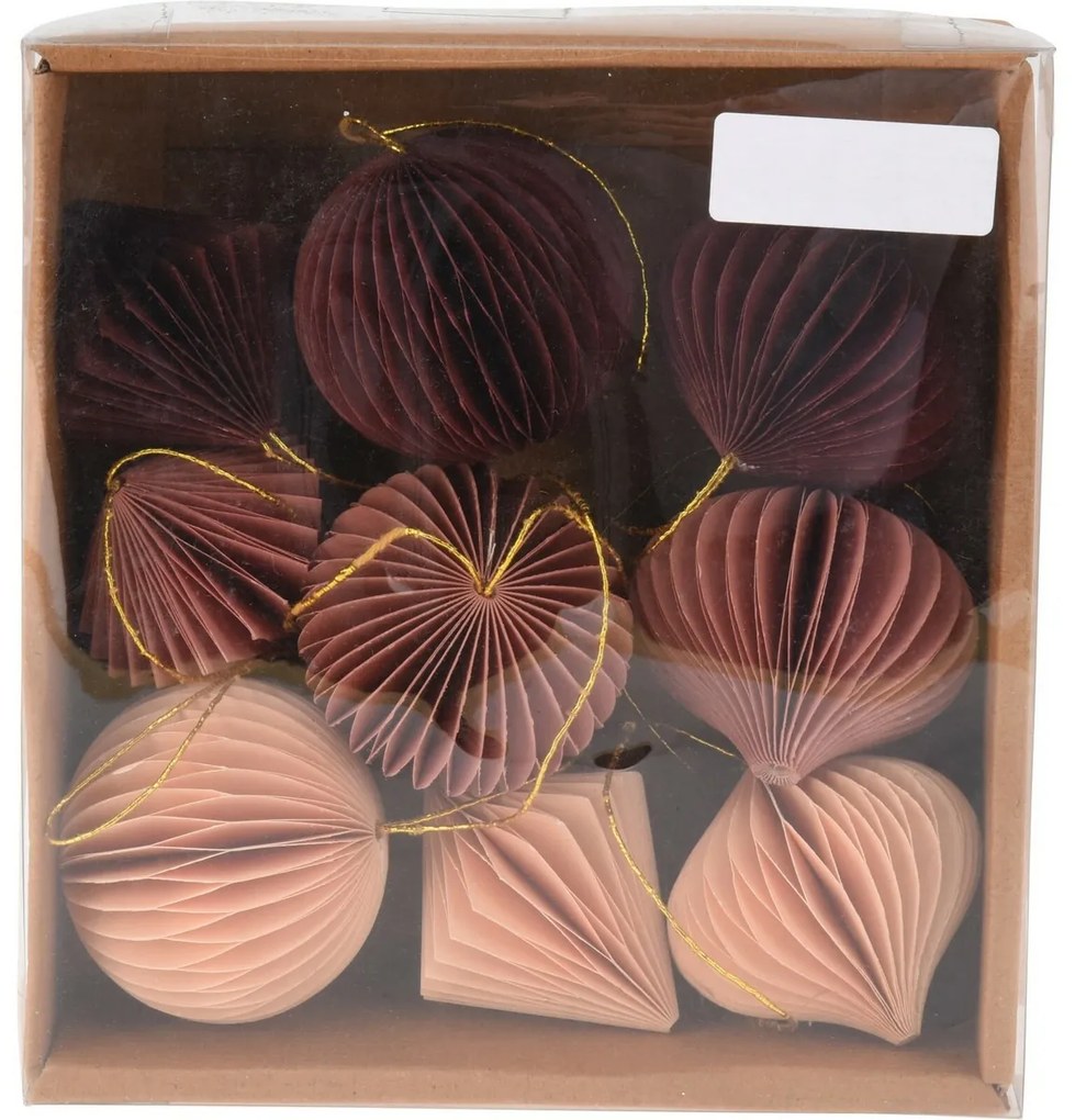 Ornaments papír díszek készlet rózsaszín, 6 cm, 9 db