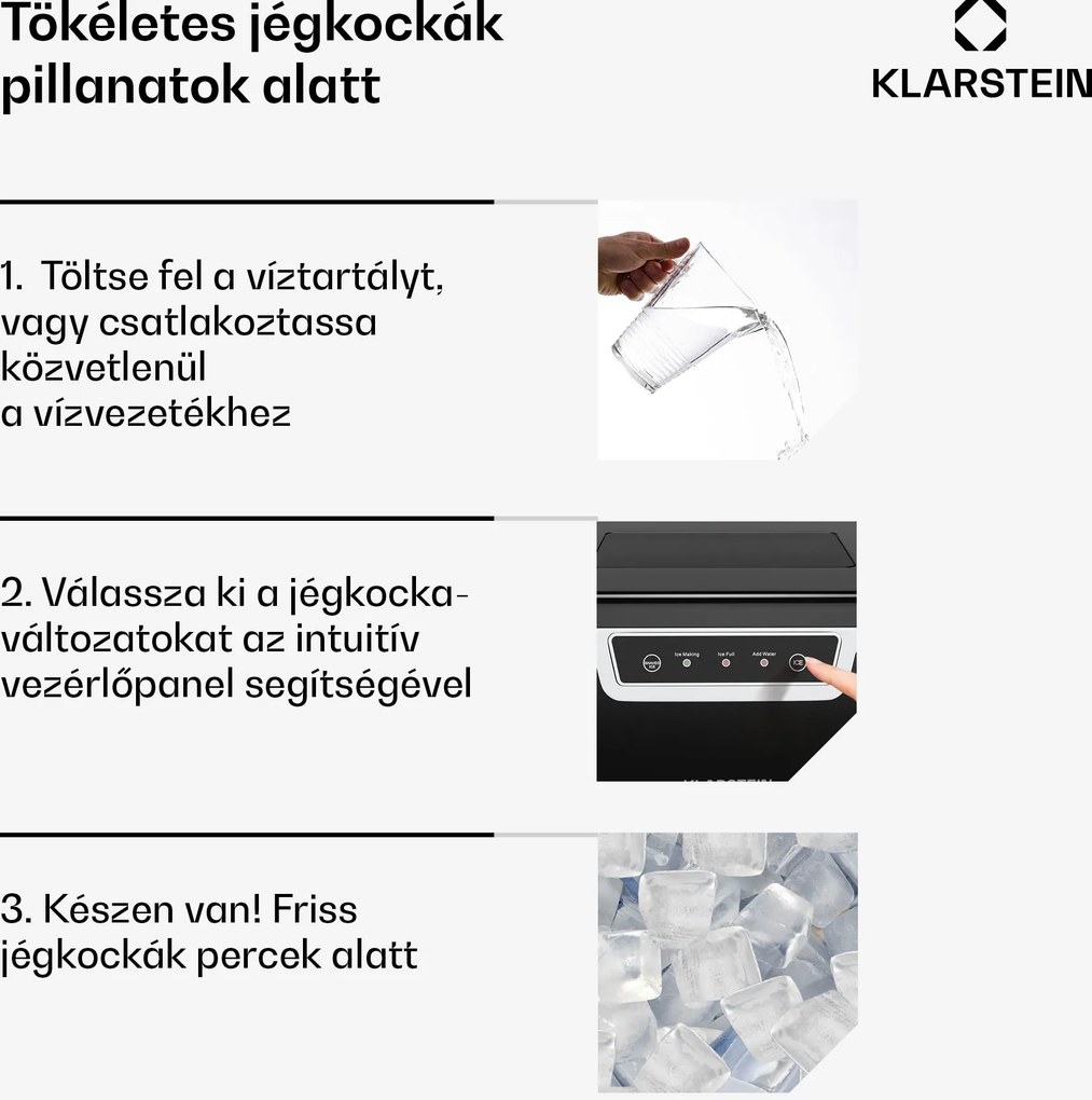 Klarstein Icefestival Cube ipari jégkocka készítő, 400W, 1,8 liter, 20 kg/24 ó