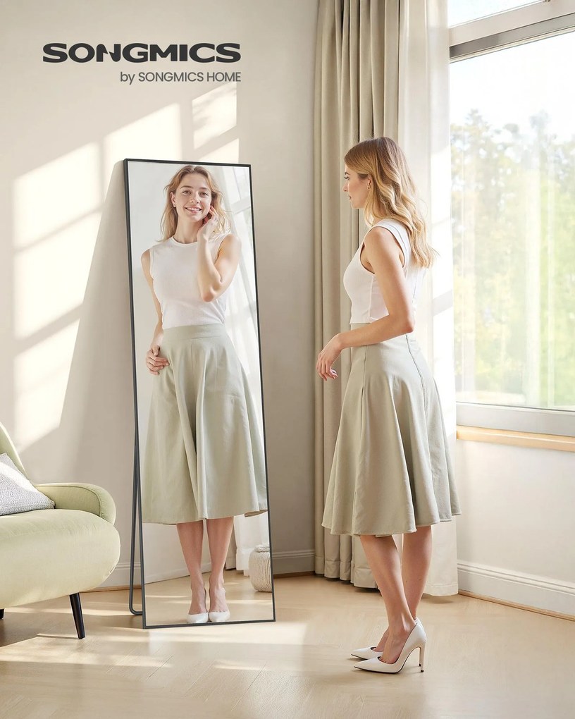 SONGMICS álló egész testes tükör alumínium kerettel, 160 x 50 cm, matt fekete