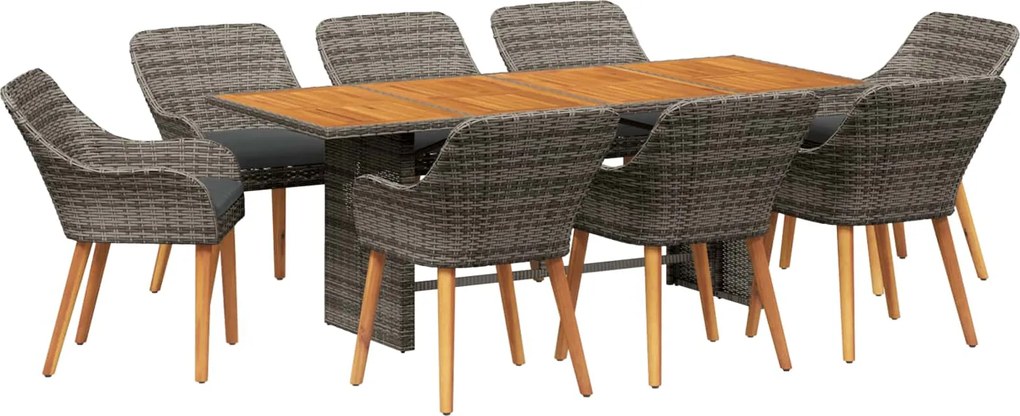 vidaXL Kert étkező szett párnával 9 pcs Szürke polirattan