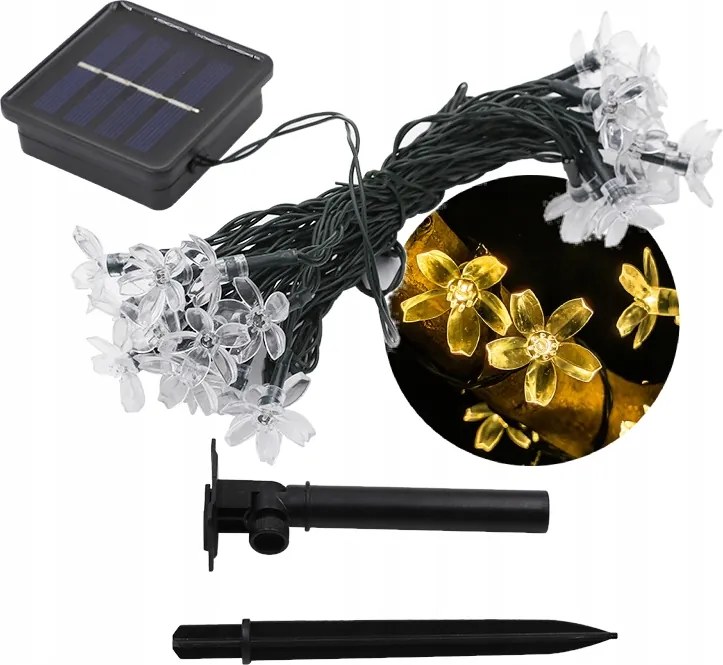 Napelemes Kerti Lámpa Szett 5méter 20 Led Virágok Meleg Fehér Dekoratív