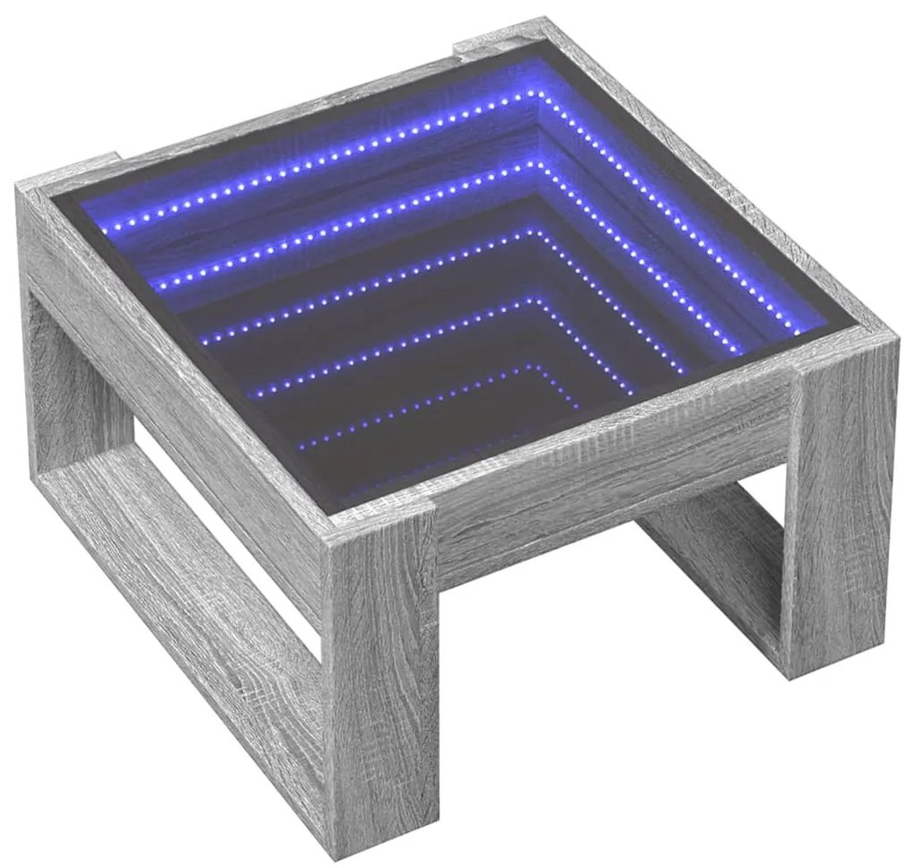 Szürke sonoma végtelen hatású LED-es dohányzóasztal 50x53x30 cm