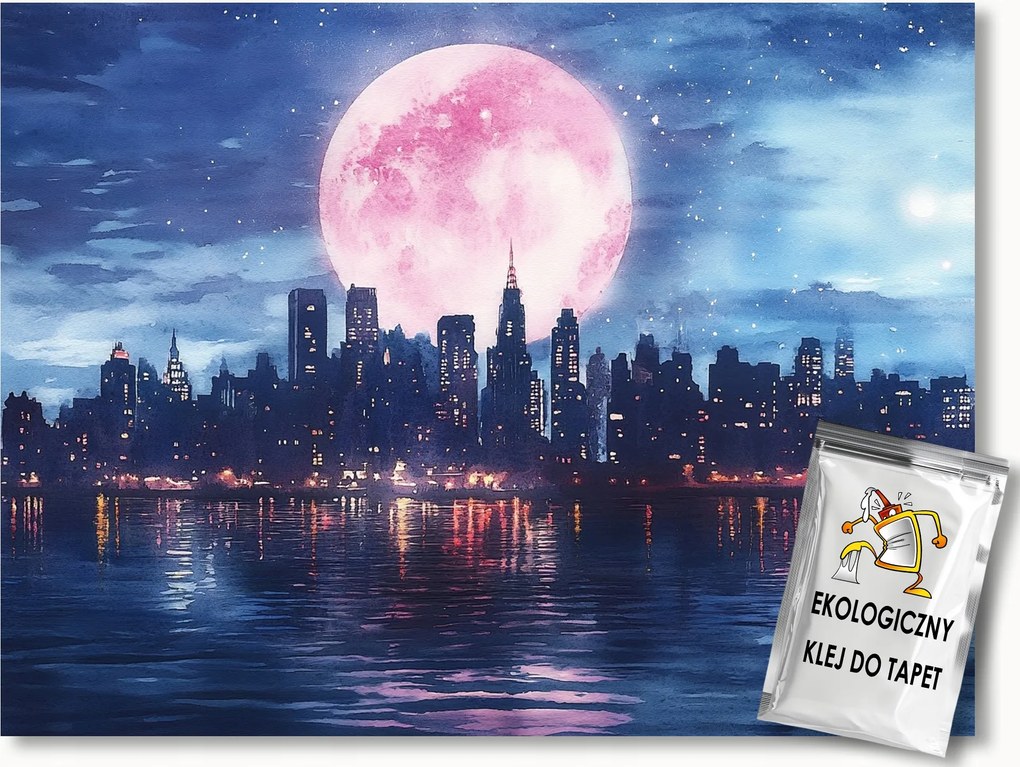 Fotótapéta Flizelina Város Panoráma Manhattan Éjszaka Hold 150x105 ragasztó