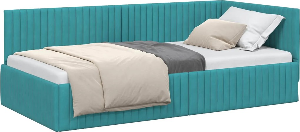 vidaXL Sarokágy keret fejtámlával Türkiz 100 cm x 200 cm Bársony