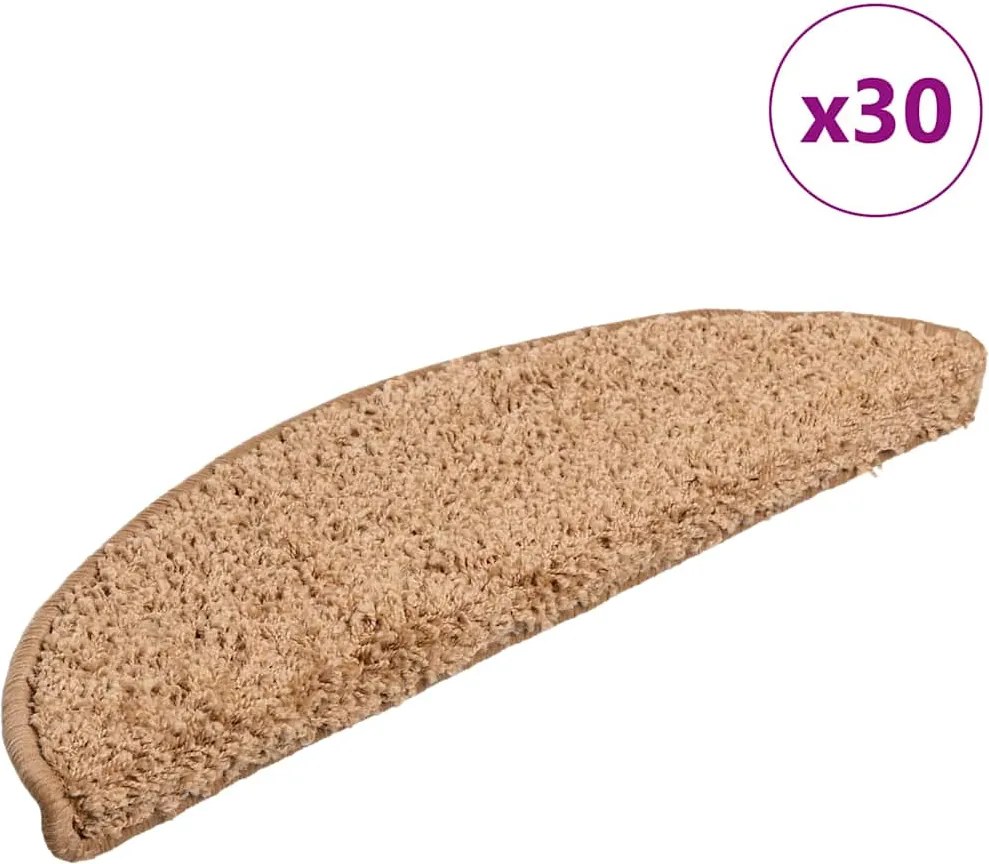 vidaXL 30 db bézs színű, félkör alakú lépcsőszőnyeg 56 x 17 x 3 cm