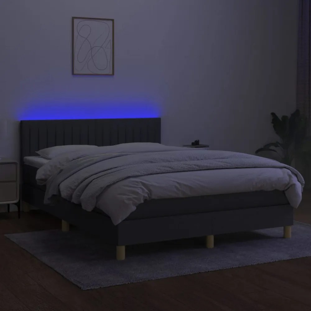 sötétszürke szövet rugós és LED-es ágy matraccal 140x190 cm