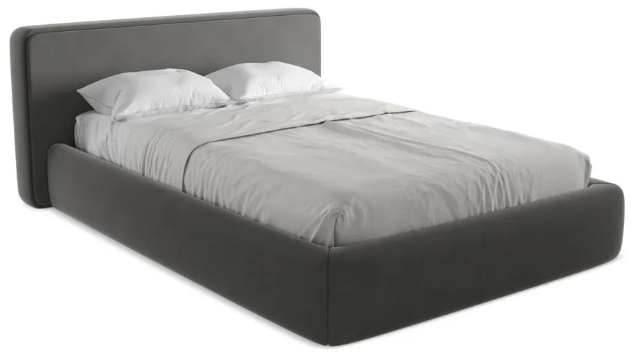 Sötétszürke kárpitozott ágyneműtartós franciaágy ágyráccsal 140x200 cm Kiana – Makamii