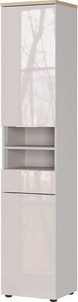 Krémszínű fényes magas-keskeny fürdőszoba szekrény 39x190 cm Tavira – Germania