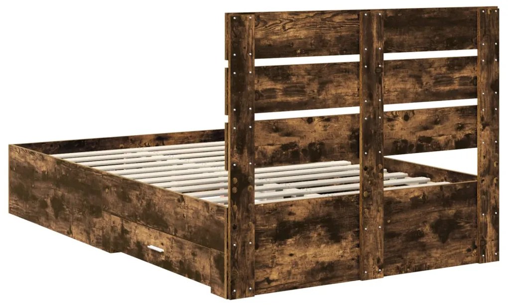 vidaXL Ágykeret fiókkal fejtámlával Füstölt tölgy 135 x 190 cm Faanyag